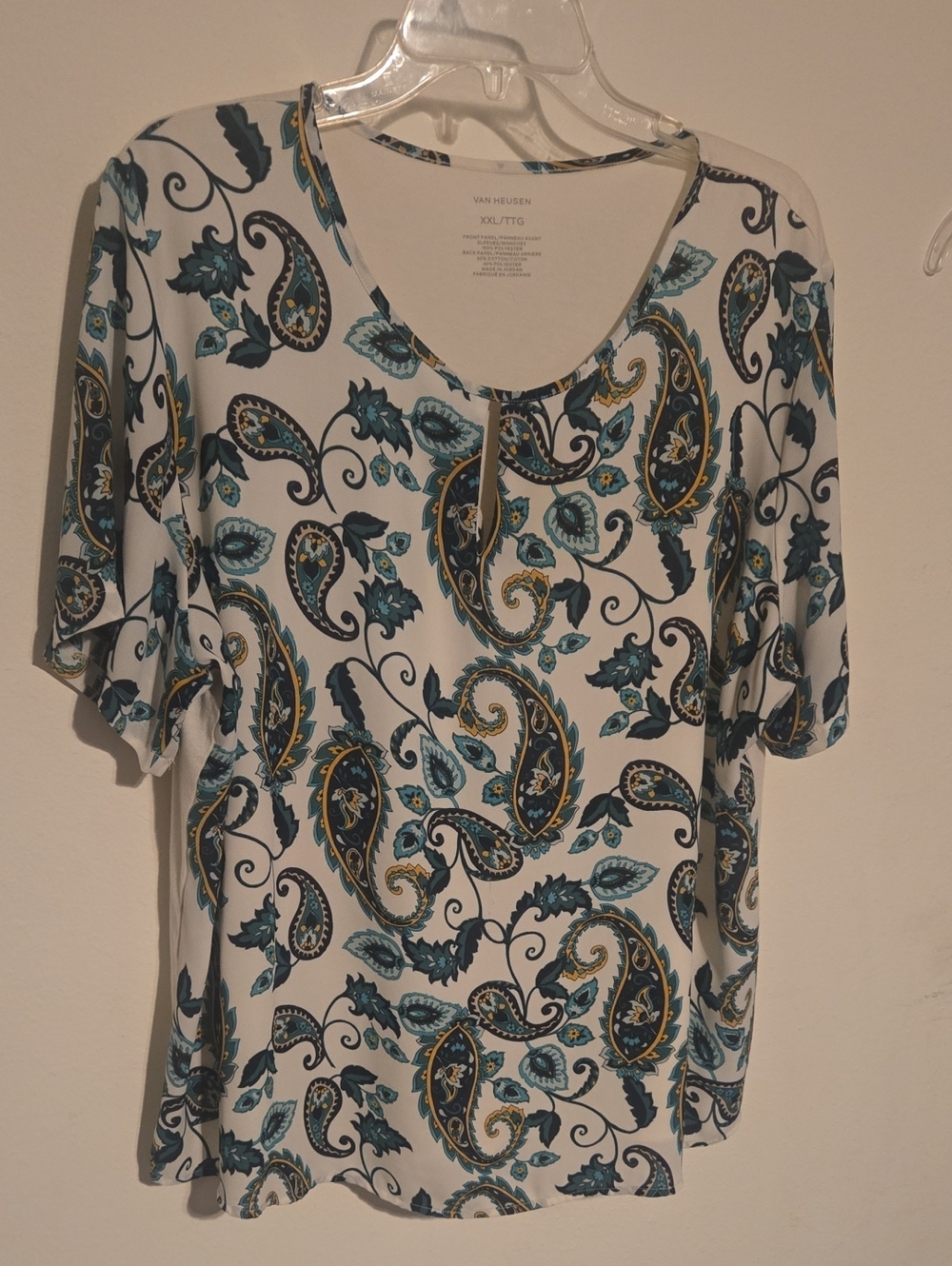 Van Heusen White Paisley Top with Navy, Teal & Gold Accents